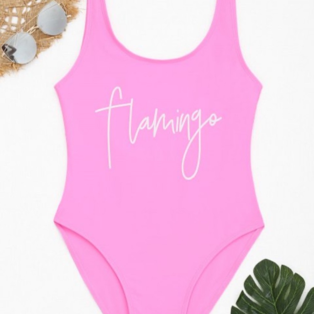 NWOT Low Back Graphic Flamingo High Cut Swimwear